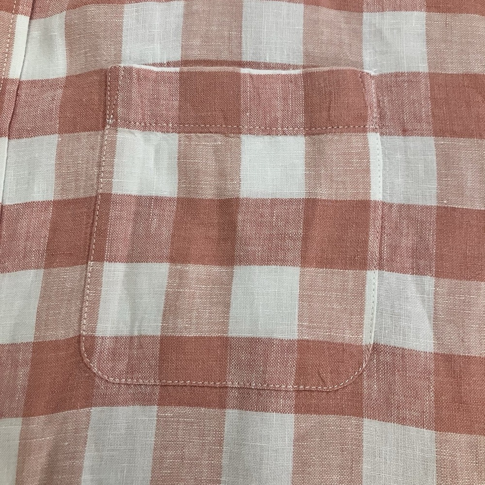 LL Bean Shirt Mens Tall XLT Linen Short Sleeve Slightly Fitted Salmon Pink Plaid - Picture 5 of 8